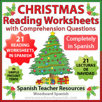 21 Reading Comprehension Worksheets in Spanish about Christmas