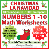 Spanish Math Worksheets - Counting Numbers 1 to 10 - Christmas Theme