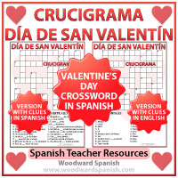 Valentine's Day Crossword in Spanish - Crucigrama del Día de San Valentín - Día de los Enamorados