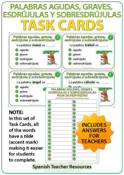 Spanish Task Cards - Las palabras agudas, graves, esdrújulas y sobresdrújulas