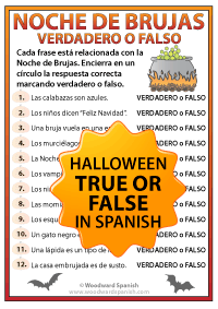 Spanish Halloween True or False Worksheet